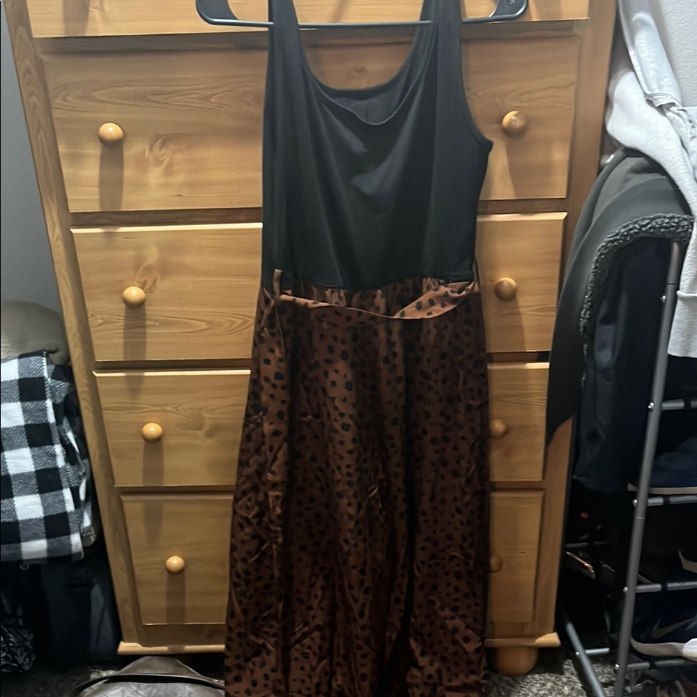 Chic Black and Brown Leopard Print Dress